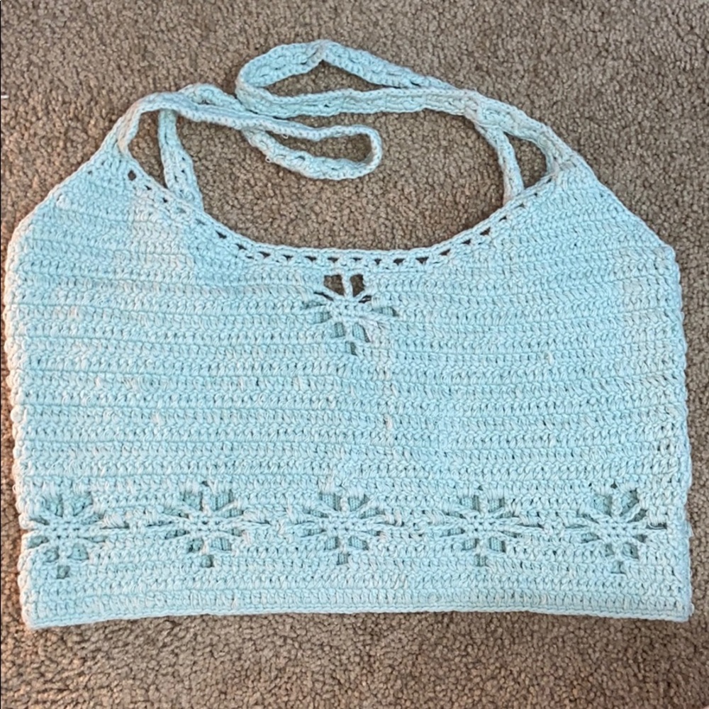 Free People Sea foam blue crochet crop top S!!